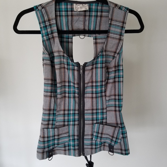 Lip Service Tops - Plaid Corset Style Top w/ Lace-up Back